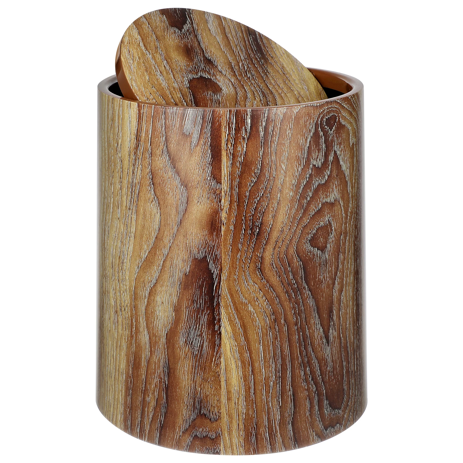 

Imitation Wood Grain Trash Can Plastic Large Capacity Swing Lid Waste Bin Home Kitchen Bathroom Household Garbage Bucket