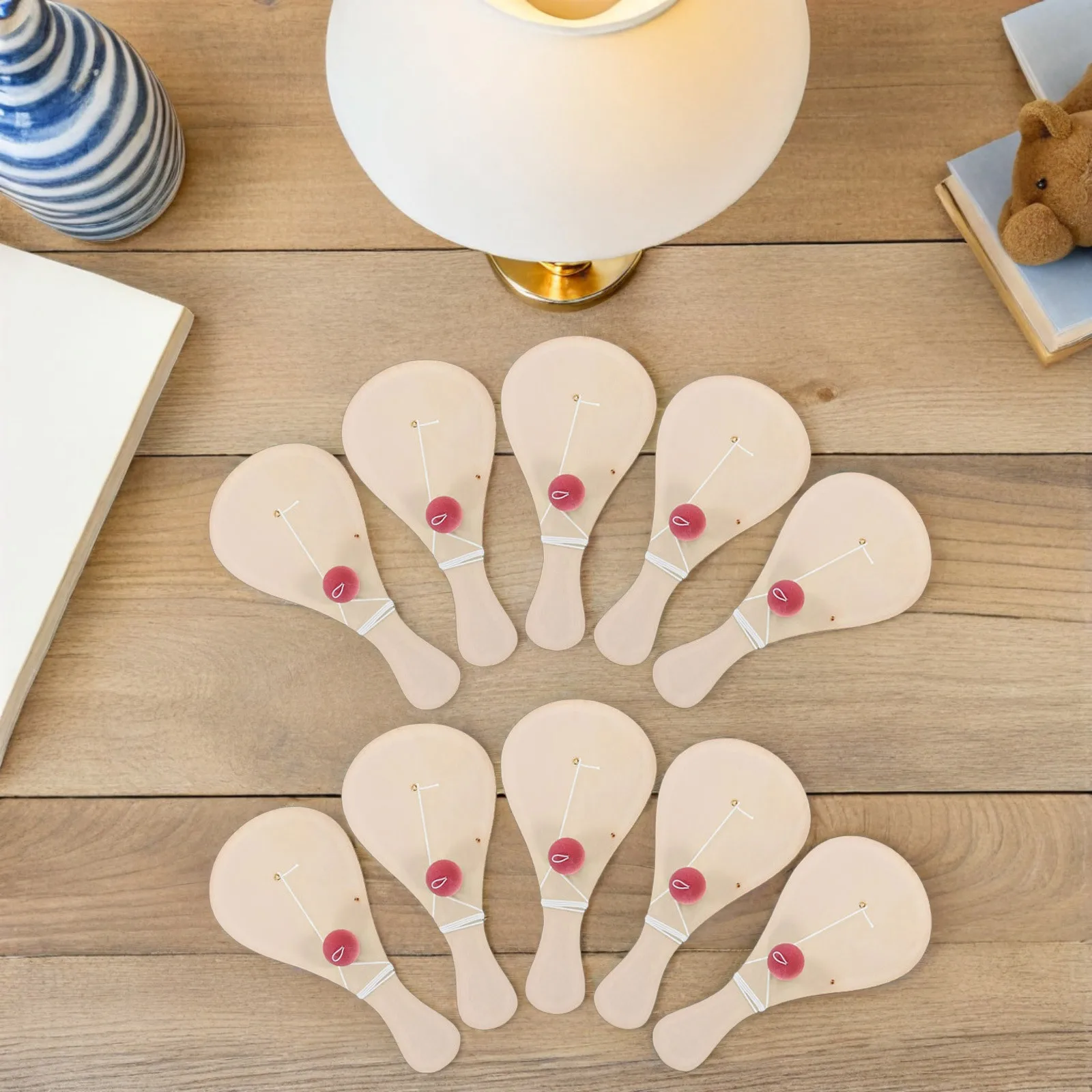 ชุดไม้พายบอลวาดมือ 10 ชิ้น งานไม้ยังไม่เสร็จ สำหรับระบายสี งานฝีมือ เกมสำหรับเด็ก กิจกรรมงานเลี้ยงครอบครัว พกพาสะดวก ไม้พายบอลเด้งดึ๋ง