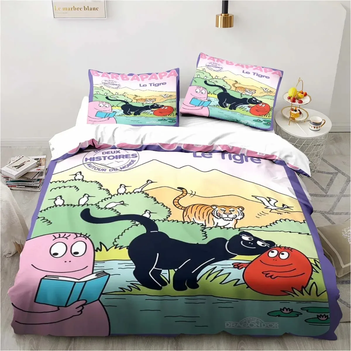 Cute Cartoon Les Barbapapa Bedding Set Soft Duvet Cover Adult Kids Bedroom Single Double King Size Bed Duvet Cover Pillow Case