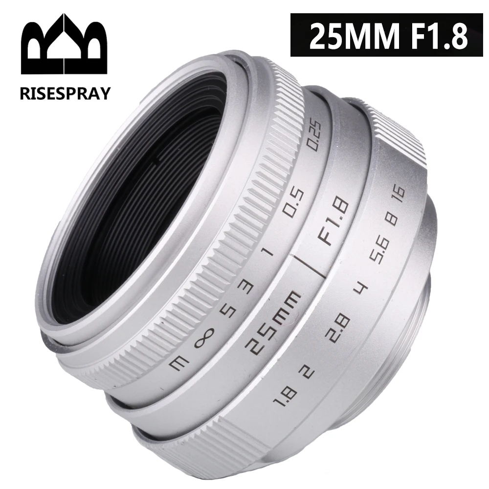 RISESPRAY Silver Mini 25mm f/1.8 APS-C CCTV Lens+adapter ring+2 Macro Ring for Sony NEX FX M4/3 NIKON1 EOSM Mirroless Camera