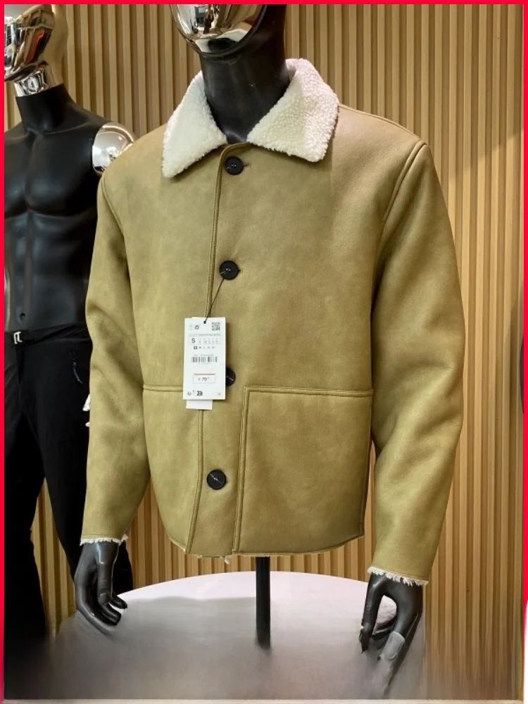 

American Sle Retro Thiened Fce Lined Fur Jaet Coat Youth ular Stand Fit Long Sve Button up Warm Outerwear