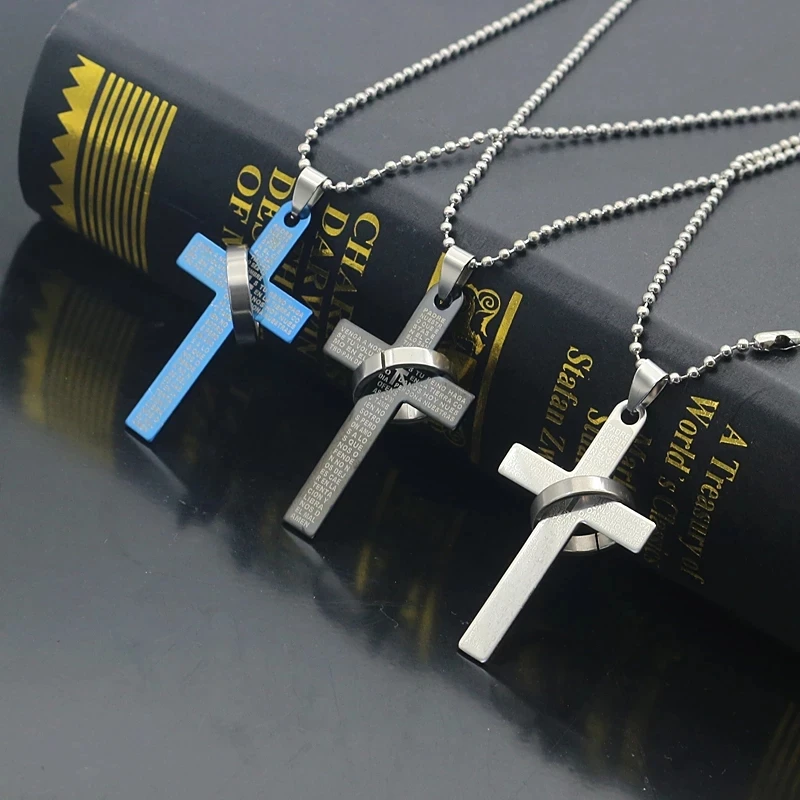 Trendy Cross Pendant Necklace Hip Hop Bible Verses Jesus Pray Cross Beads Chain Necklace Unisex Jewelry Drop Shipping Collares