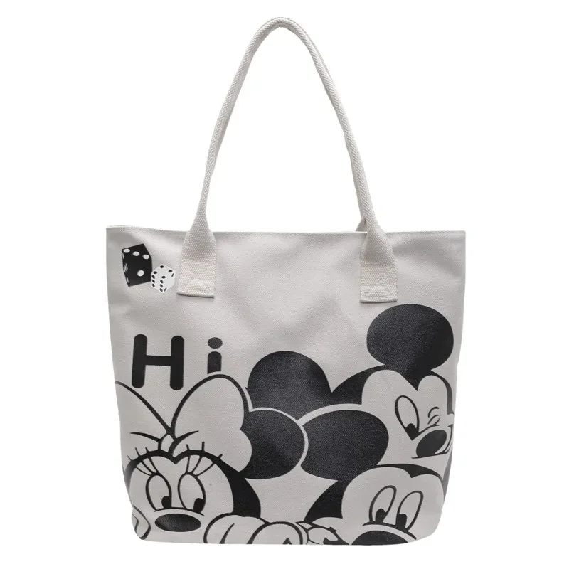 Large Capacity Fashionable Versatile Cute Cartoon Mickey Canvas Bag  Women 2024 Autumn Winter New Single Shoulder Tote Vintage