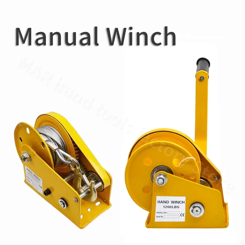 1200Lb Hand Crank Self-Locking Manual Winch Thicken Material Small Household Portable  Winch Crane Lift Hoist with Wire Rope