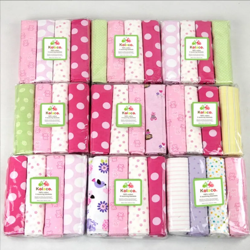 4pcs bed sheet wrapped blanket  Cotton flannel baby blanket newborn swaddle blanket printed single layer