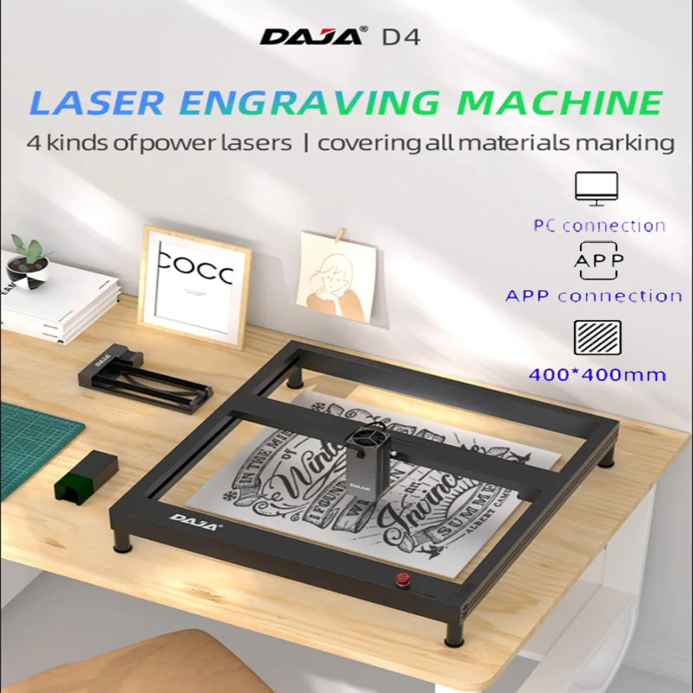 DAJA D4 Laser Engraver for All Metals Wood Leather Glass Engraving Gold Silver Copper Stainless Steel Plastic Cut Wood Acrylic