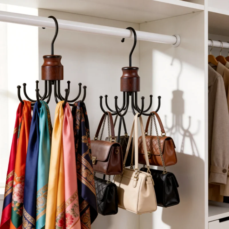 1 hanging rack with 8 hooks, a bag storage rack, a space-saving bra and scarf storage rack, a multi-functional household hook