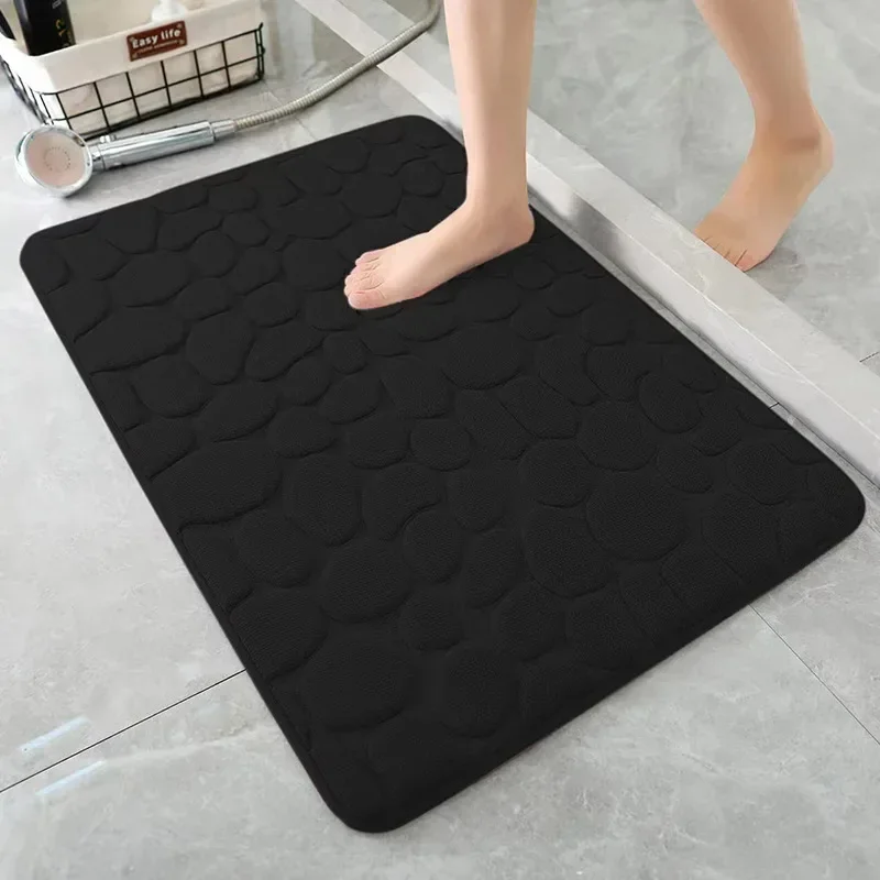 Memory Foam Embossed Velvet Carpet Bathroom Living Room Non-Slip Mat Cobblestone Floor Mat Home Furnishings