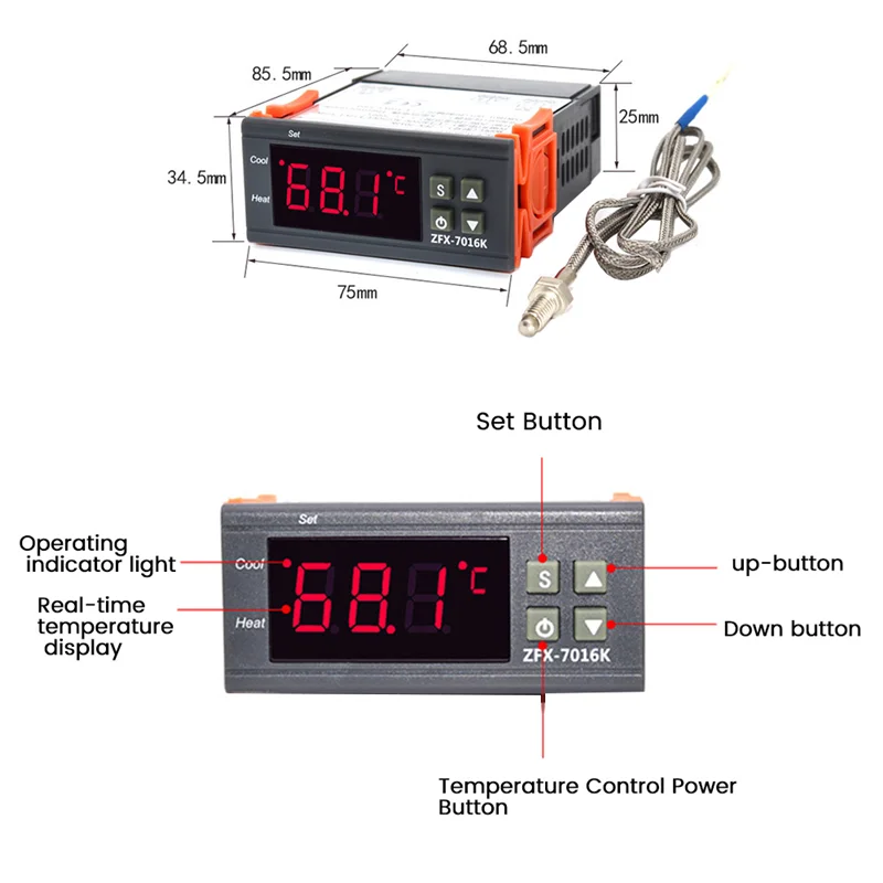 ZFX-7016K, Regulator termostat Digital pengontrol suhu tinggi cerdas 999 derajat saklar kontrol Oven