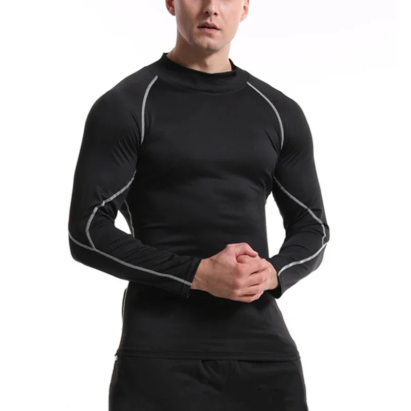 1pcs Men\'s Long-sleeved Thermal Underwear Male Thin Tight Fitting Fast Dry Elastic Fitness Tops Man Autumn Winter Sprots Wear