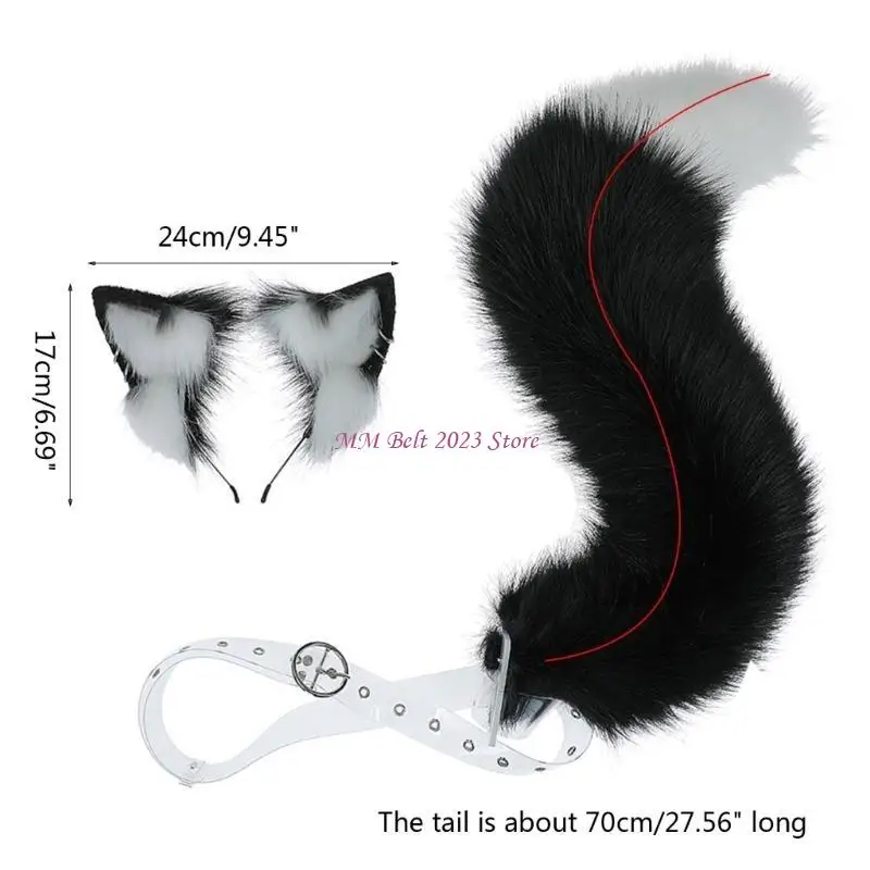 49ME 2 Stück für Katzenohren und Wolf, Fuchs, Tierschwanz, Cosplay, Kostüm, Kunstfell, Haarspange, Kopfschmuck, Halloween, S