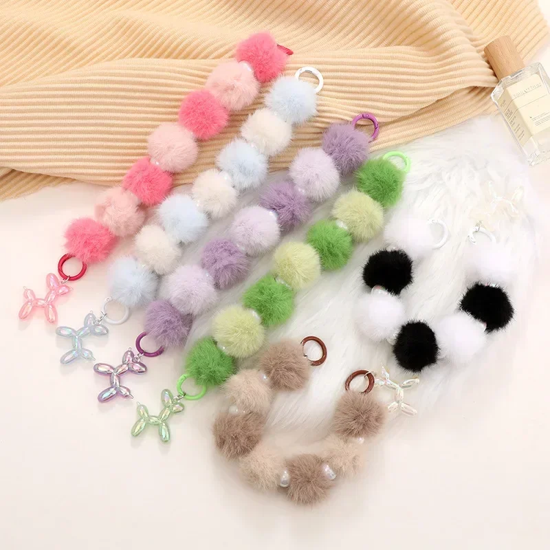 Winter Fur Ball Hairball Puppy Pendant Woolly Bracelet Phone Universal Anti Lose Sling Bag Pendant Chain Mobile Phone Lanyard