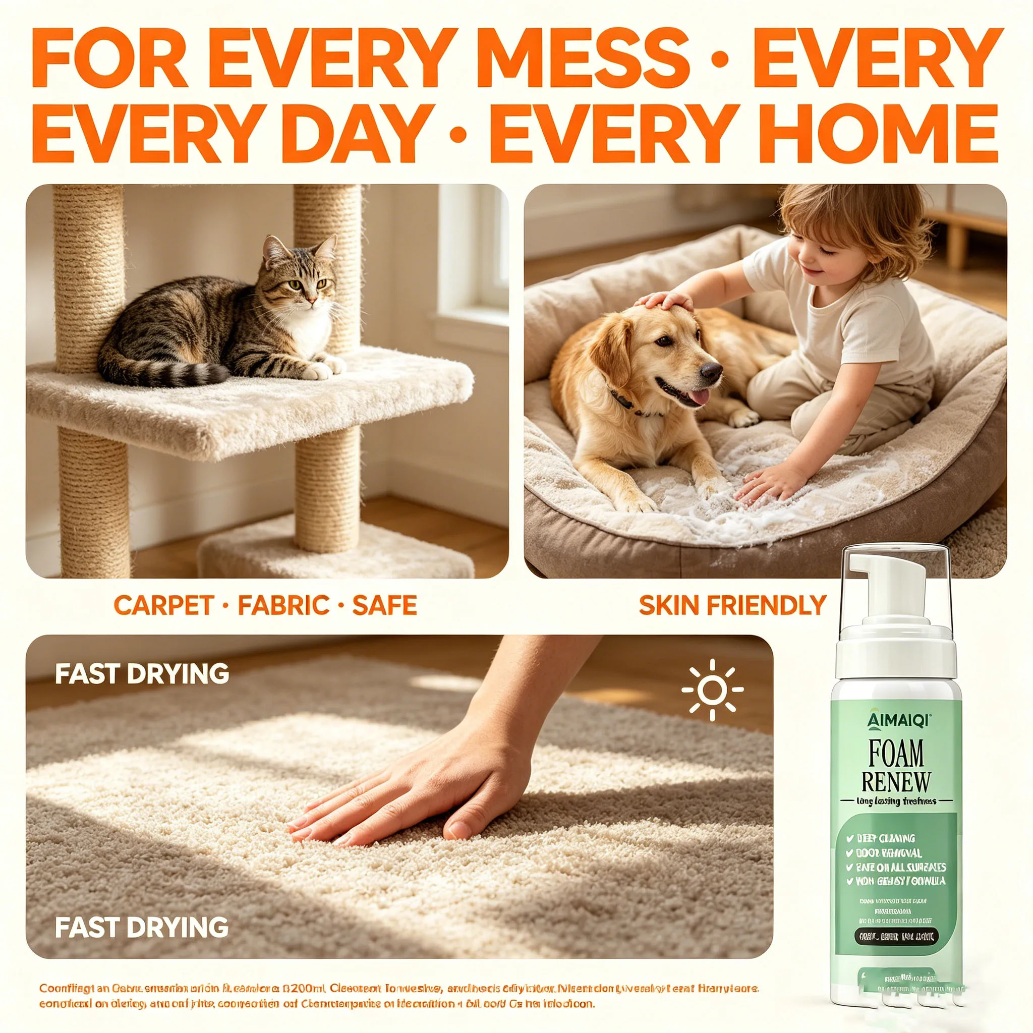 Multi-Surface Foam Cleaning Solution with Gentle Formula, Perfect for Car Interior, Upholstery, Fabric and Carpet Deep Cleaning