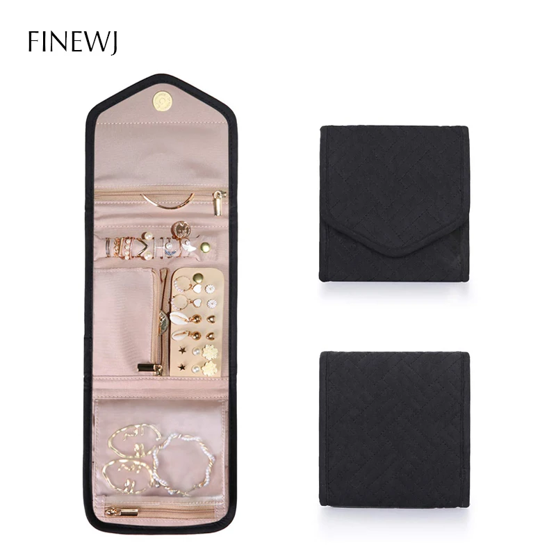 Travel Portable Jewelry Organizer Roll Zippered Foldable Carrying Case Ring Necklace Earring Studs Holder Jewelry Storage Bag