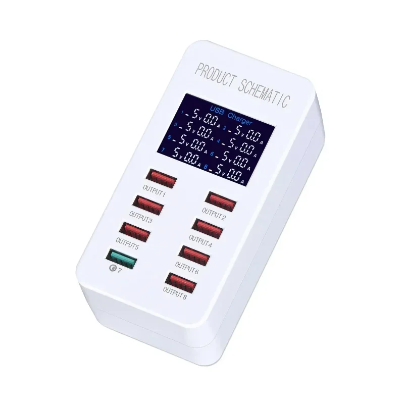 Multiple USB QC Port LCD Display 8 Port USB Charging Station for Multiple Devices Computer Laptop Smart Phone