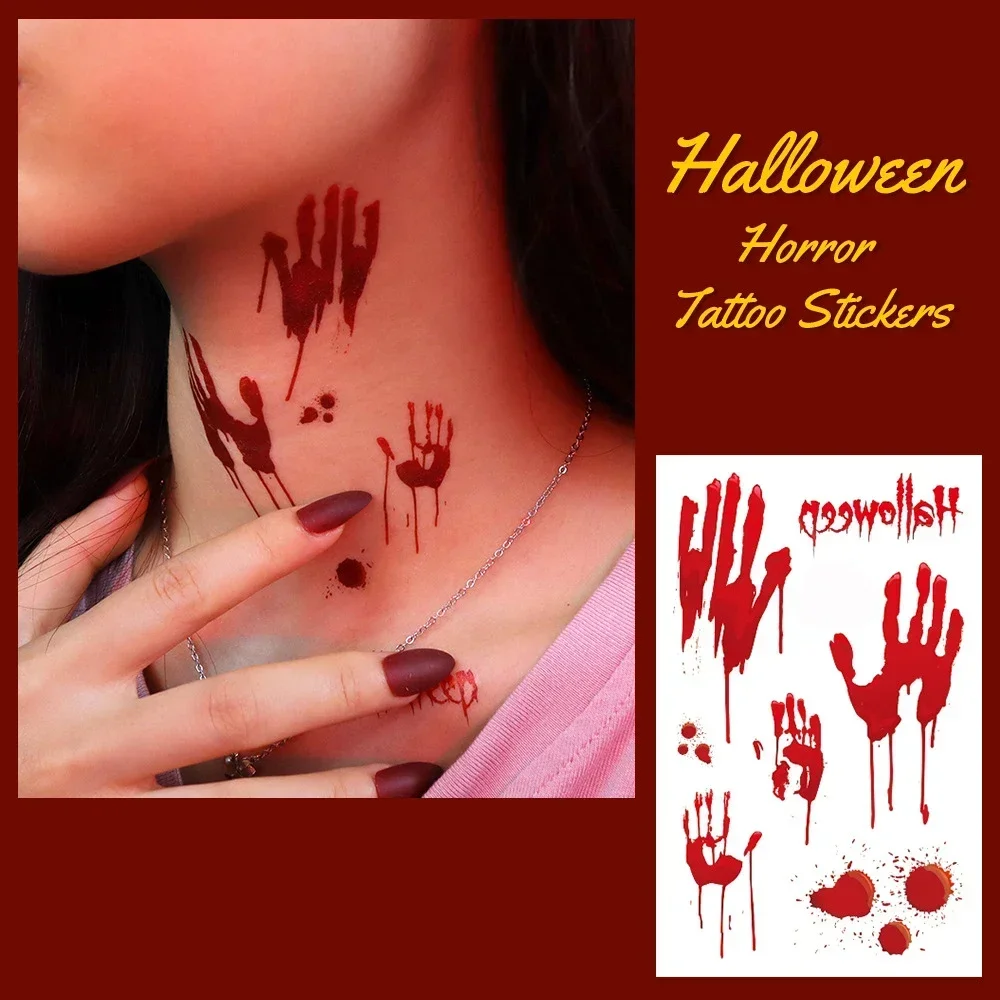 

Tattoo Sticker Halloween Horror Scar Bleed Patterns Waterproof Temporary Makeup Fake Tatto for Men Women Body Art