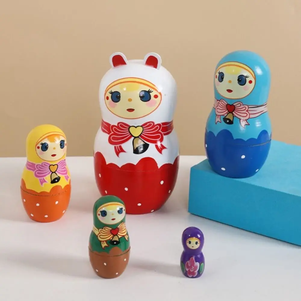 Bear 5Pcs/Set Animal Matryoshka Doll Wood Craft Wooden Stacking Dolls Smooth Safe Puppy Nesting Dolls Brithday Gifts