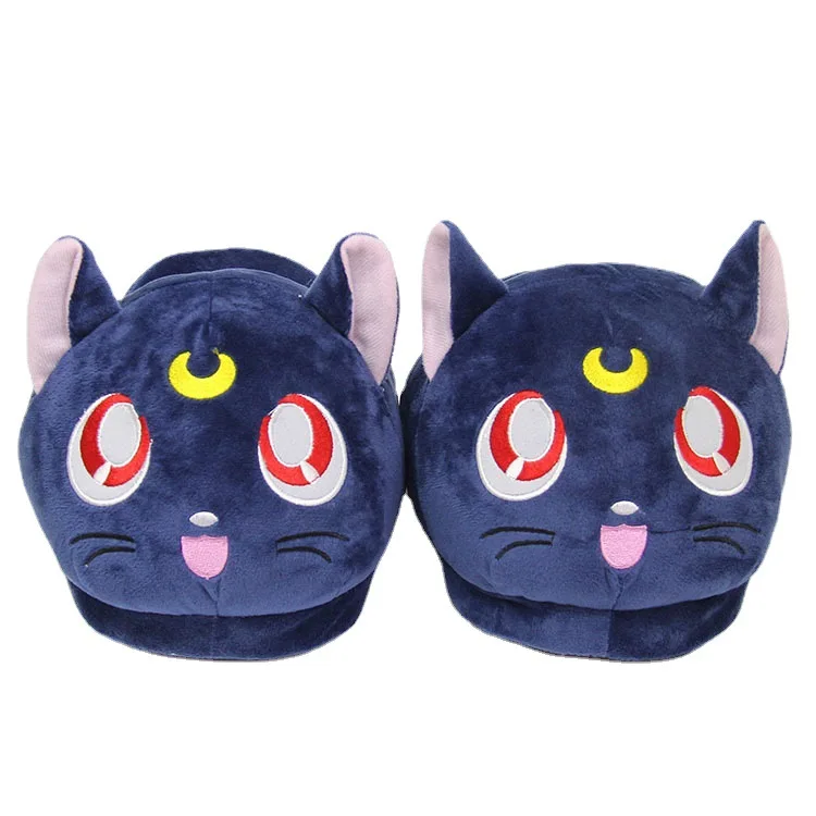 28cm Anime Sailor Moon Luna Cat Plush Toys Home House Winter Slippers Indoor Shoes Women Gifts