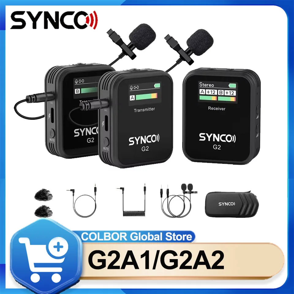 

SYNCO G2A1 G2A2 2.4GHz Wireless Lapel Microphone Dual Channel Mini Lavalier Mic With Low Cut&Gain Control for Cell Phone Camera