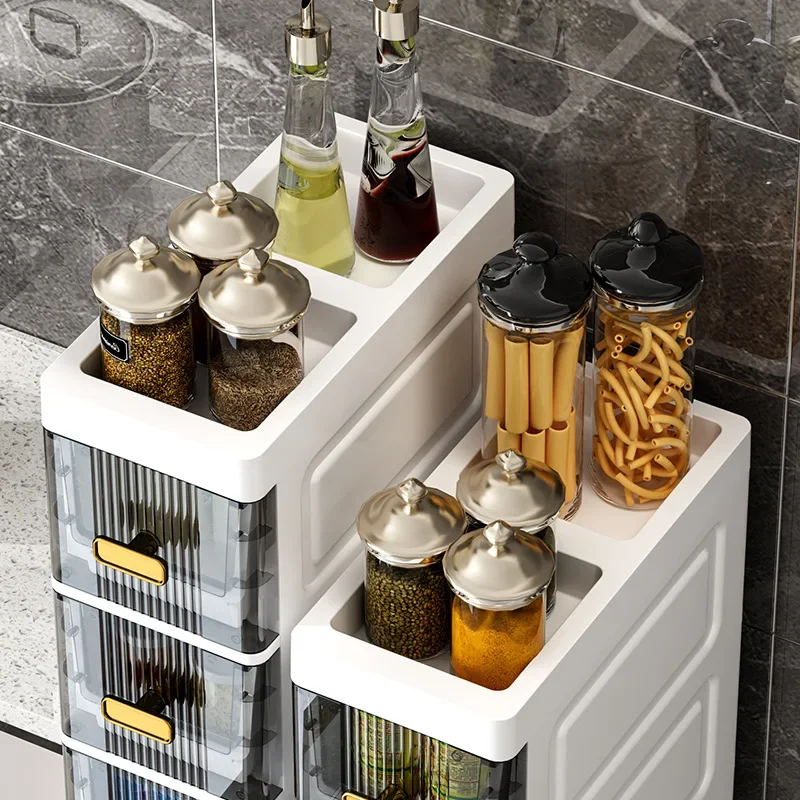  Compact Kitchen Seasoning Organizer With Drawers Multi-Use Bathroom Storage Cabinet Durable Plastic Shampoo Rack For Balcony