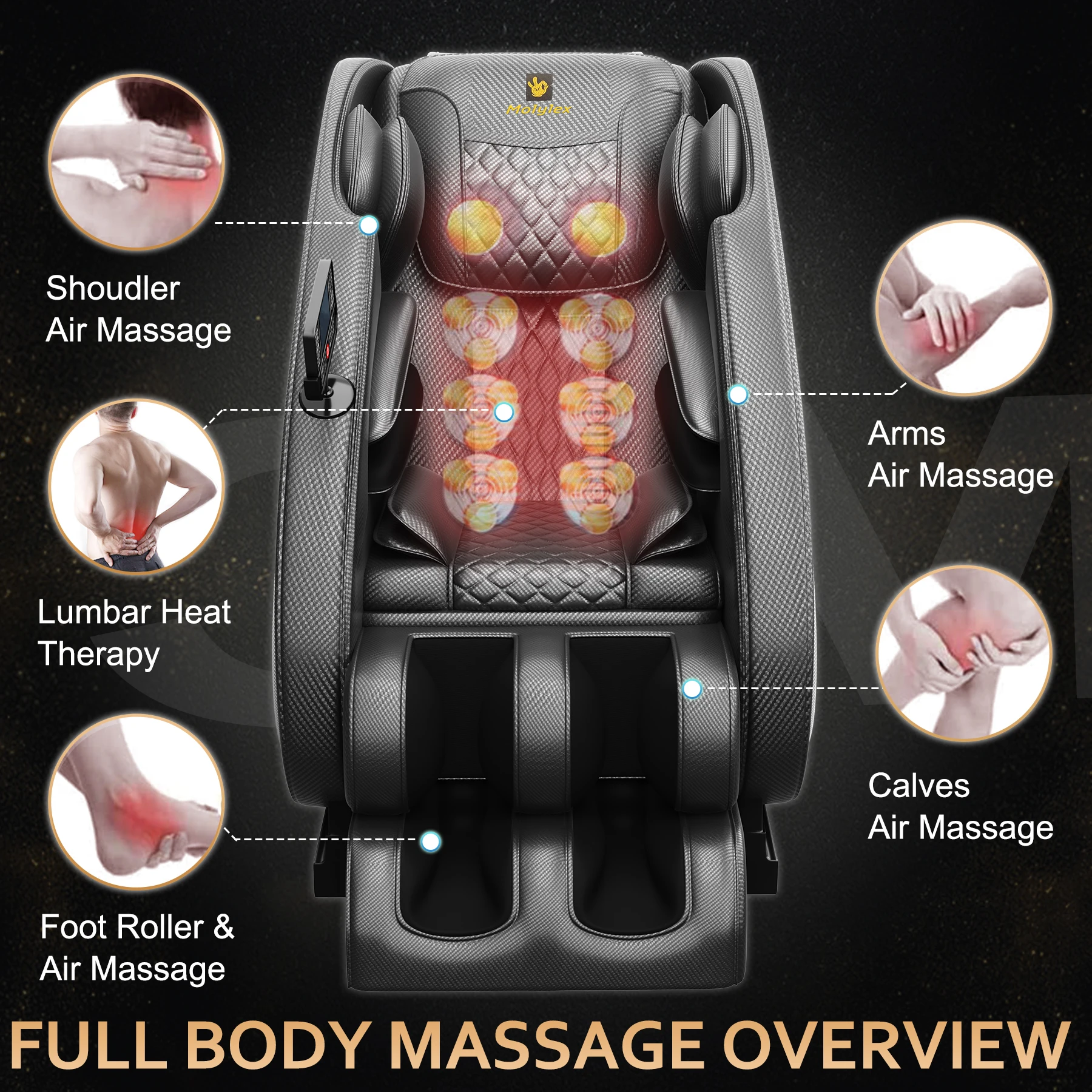Home/office Massage Chair With Bluetooth, Speakers, Zero-gravity, & Full-body Air Massage. Black, 50