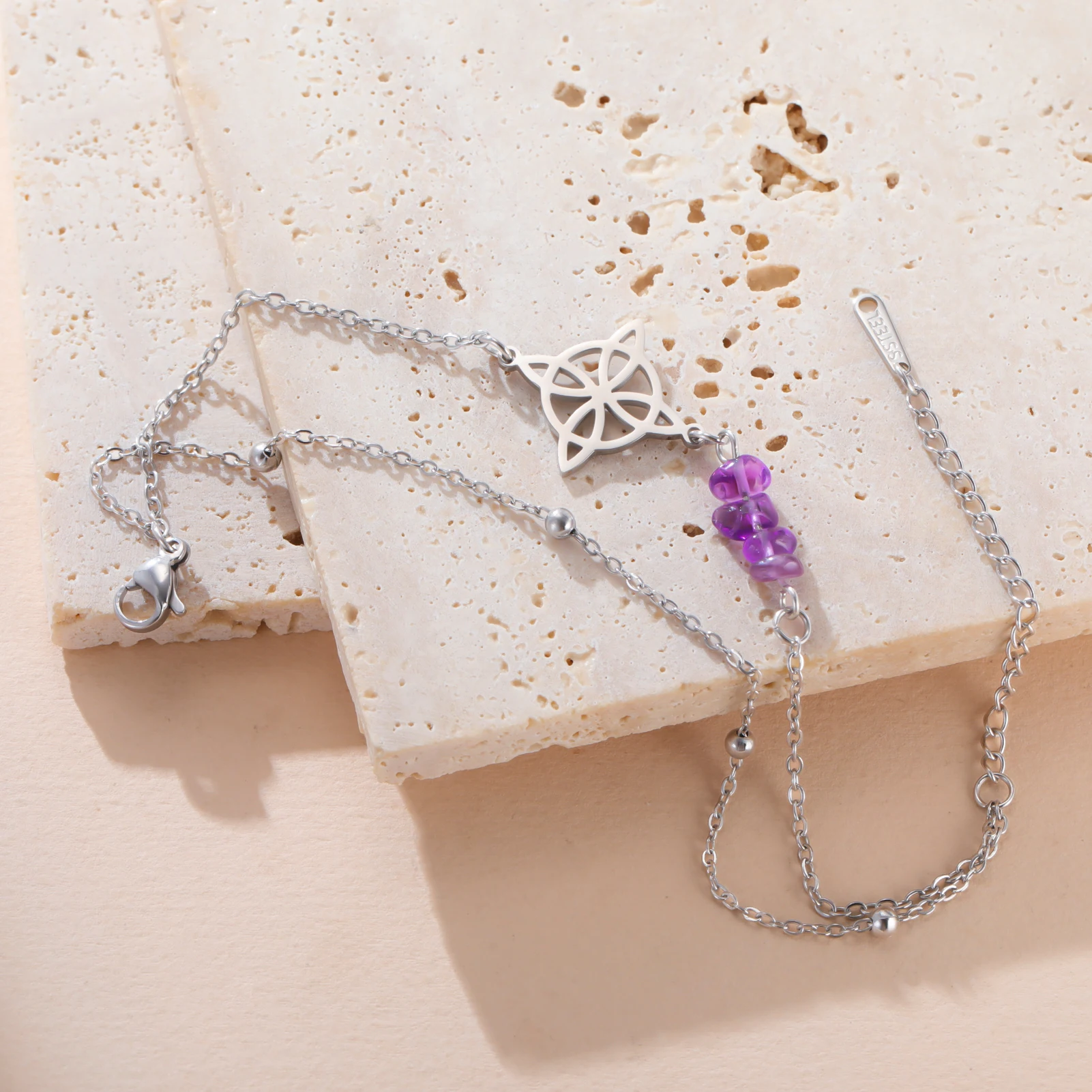 COOLTIME Amethyst Hexenknoten Armband für Frauen Edelstahl Gold Farbe Hexe Schmuck Geschenk Großhandel – Detail 11