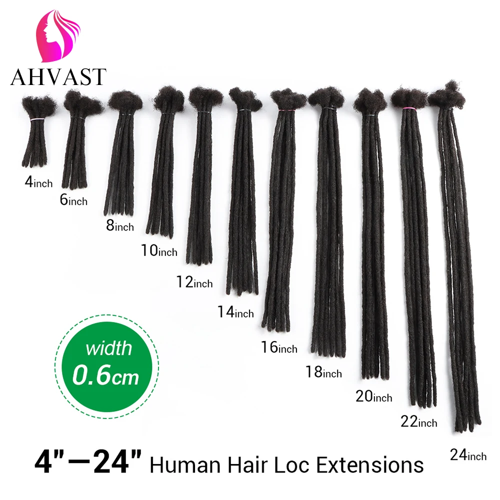 AHVAST Wholesale 60 Strands 100% Human Hair Handmade Crochet Afro Kinky Hair Soft Dreadlocks Extensions 0.4cm 0.6cm 0.8cm