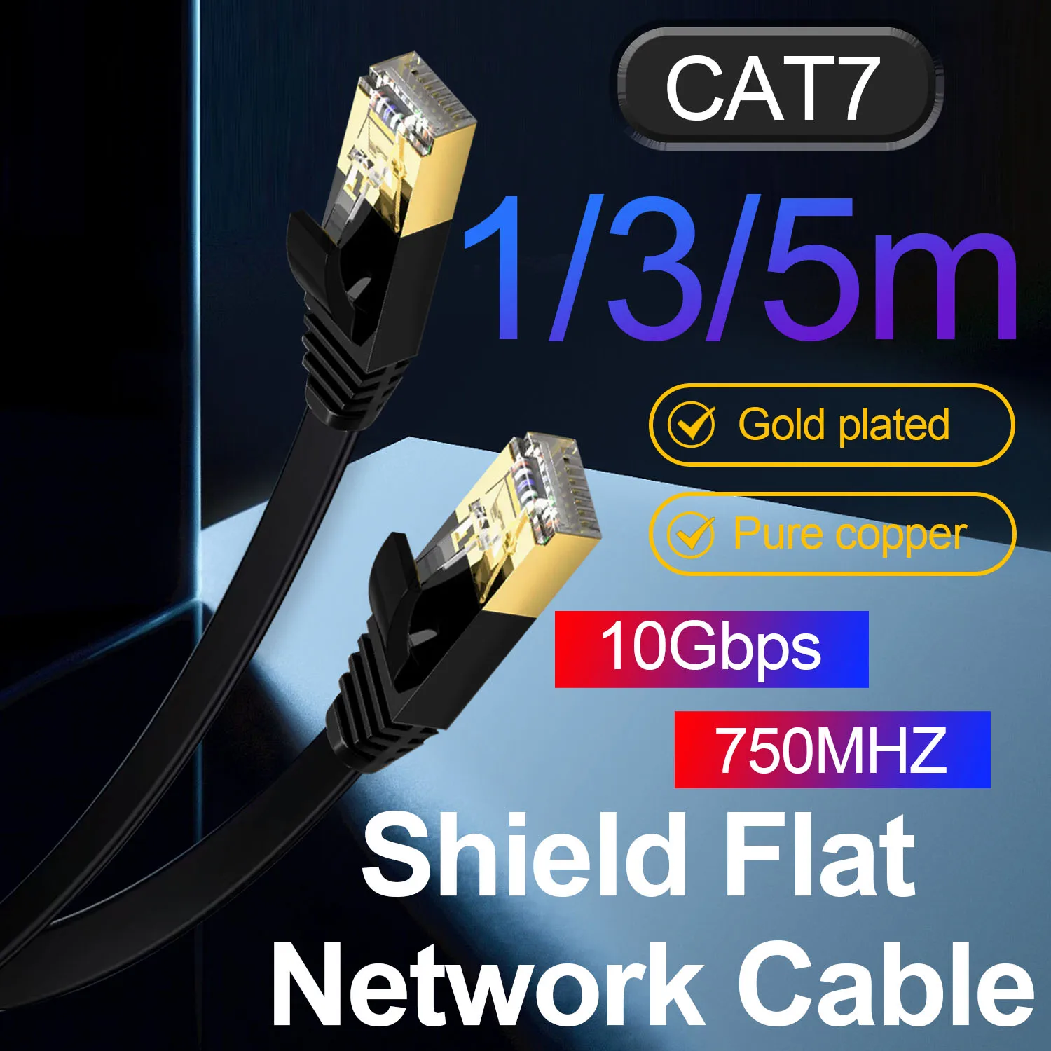 Płaski ekranowany kabel sieciowy CAT7 10Gbps 750MHz kabel sieciowy RJ45 32AWG przewód internetowy czysta miedź STP do komputera