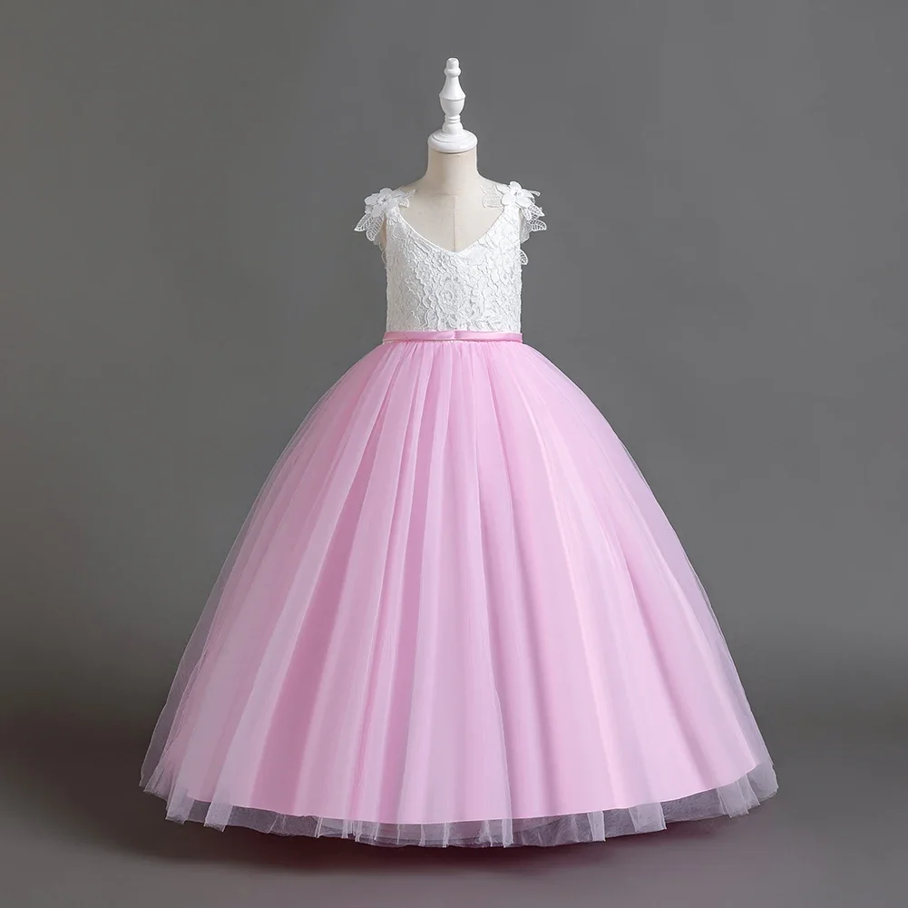 Flower Girls Party Dresses Sleeveless Long Christmas Elegant Kids Dresses for Girls White Princess robe princesse fille