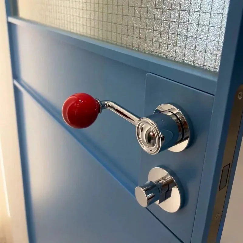 Blue door sliding, French retro glass  room door bedroom living room bathroom folding door three linkage