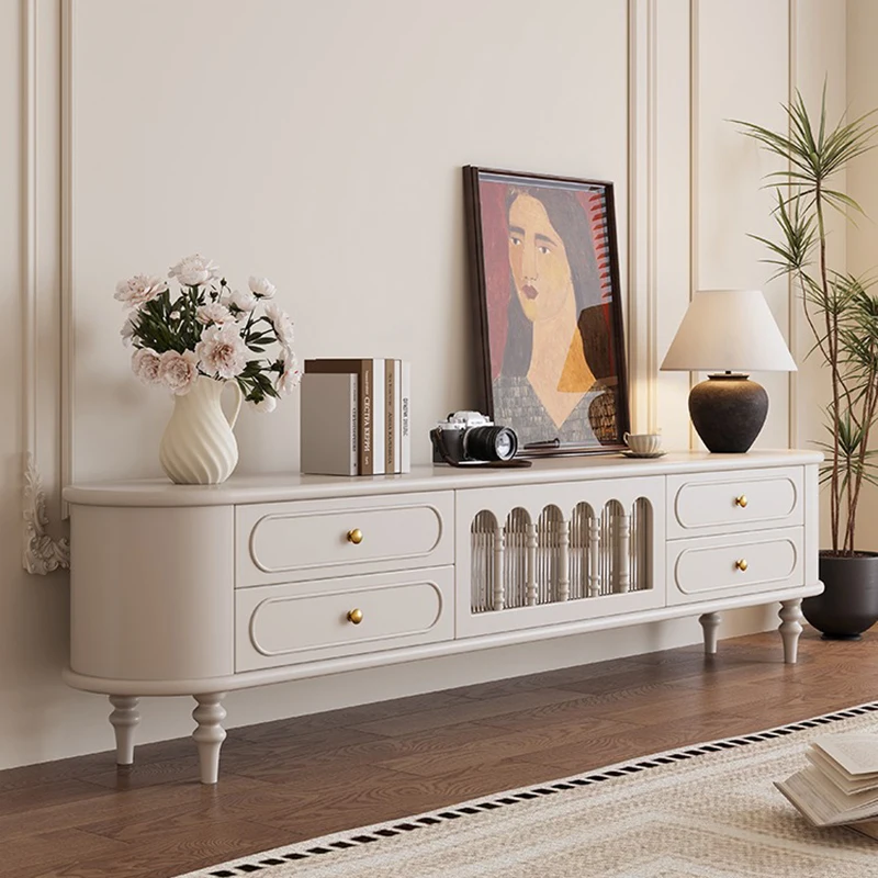 

French-style Solid Wood Retro Minimalist TV Cabinet for Storage and Organization with TV Display Stand Home Decoration Modern