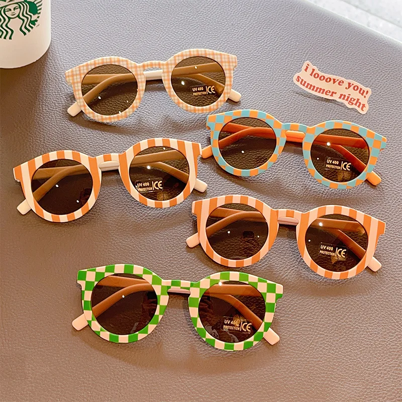 

New Kids Cute Checker Panel Color Round UV400 Sunglasses Baby Girls Outdoor Sun Protection Sunglasses Children Sun Glasses