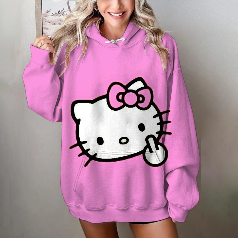 Vintage HELLO KITTY Print Crewneck Pullovers Harajuku Hoodie Women Fall Sweatshirt kawaii HELLO KITTY Sweatshirts