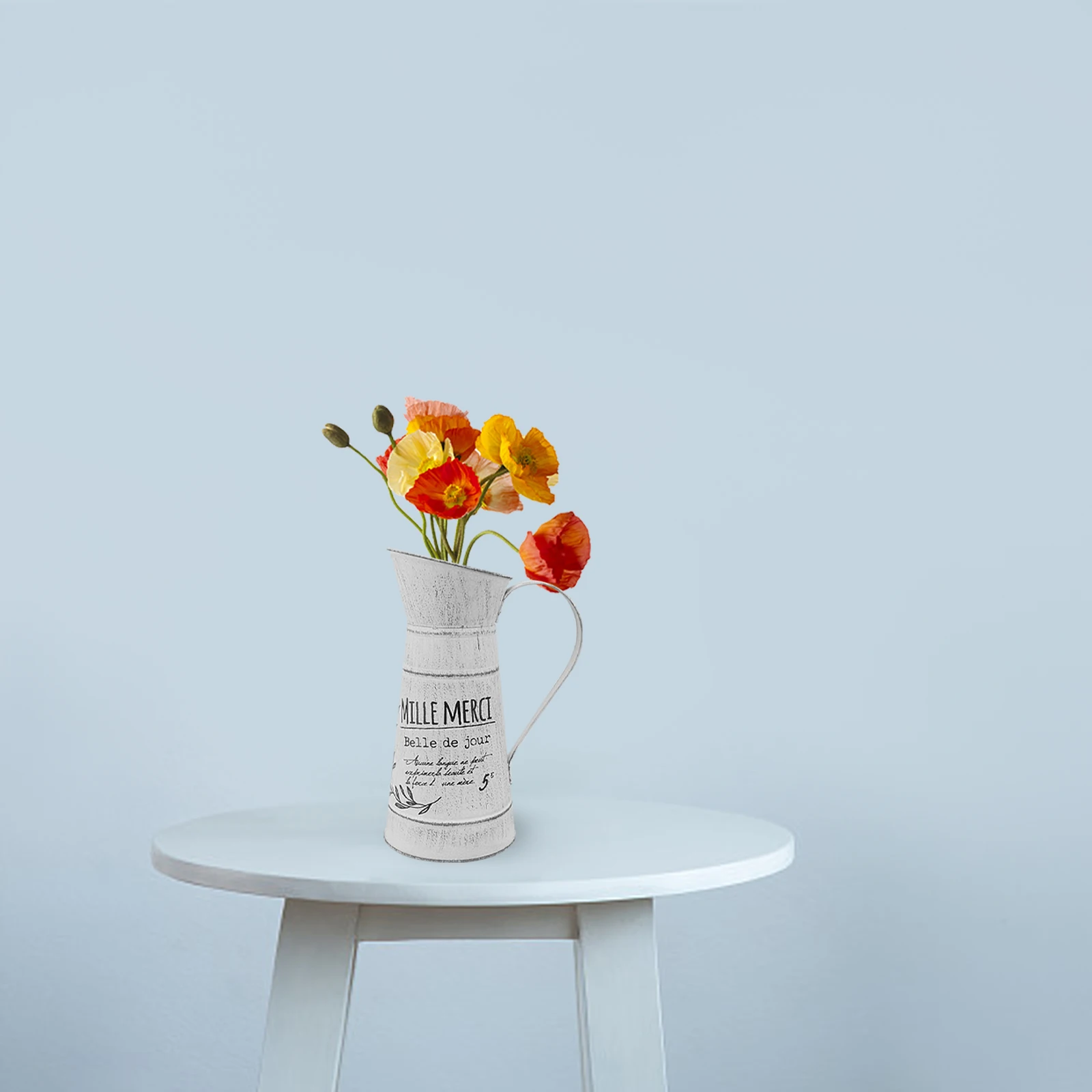 

1pc Vintage Iron Flower Pot Decorative Creative Shaped Vase Retro Kettle Style Garden Home Decoration Beige Color