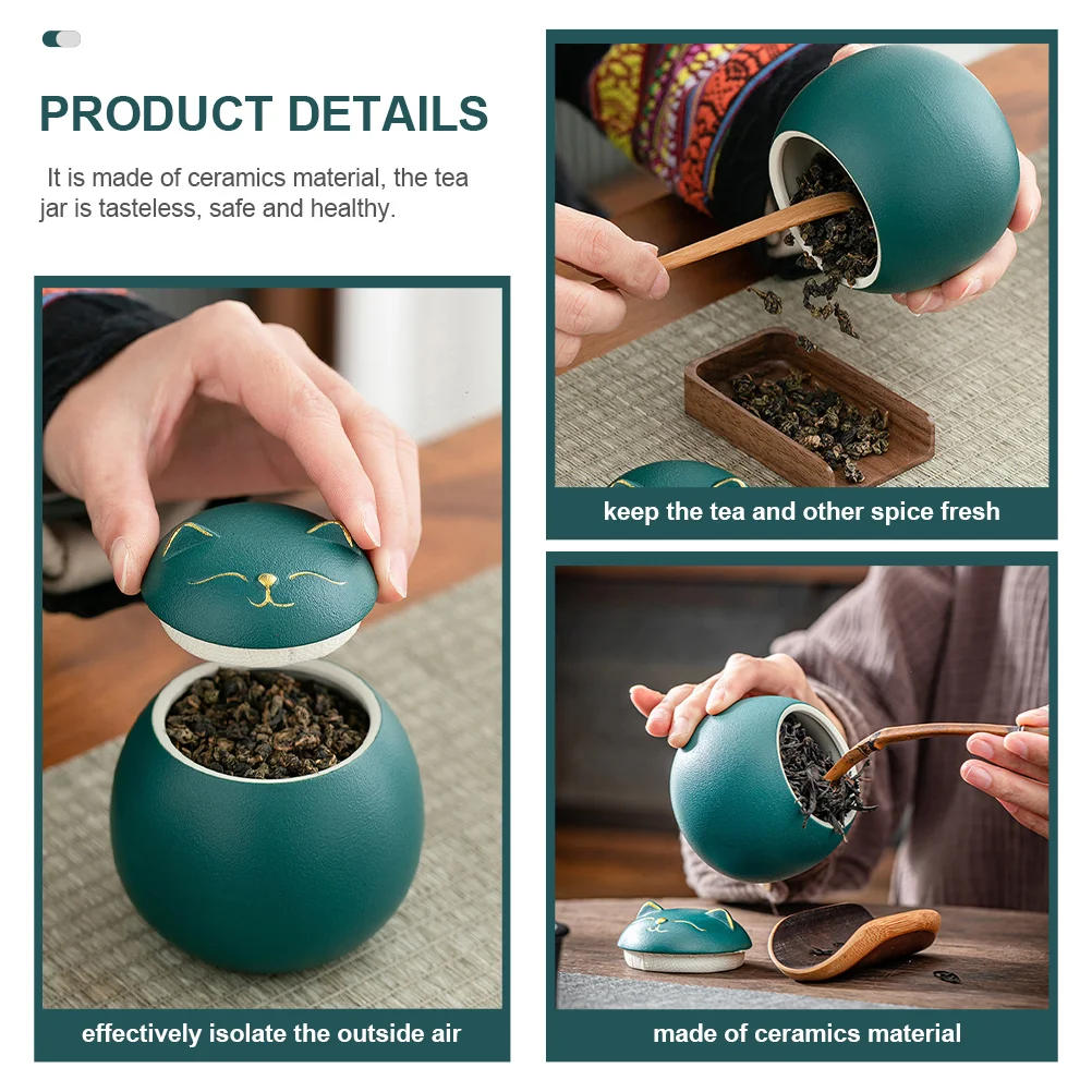 

Ceramic Tea Storage Jar Fortune Cat Pattern Sealing Lid Fresh Tea Canister Food Storage Container for Home Office Kitchen