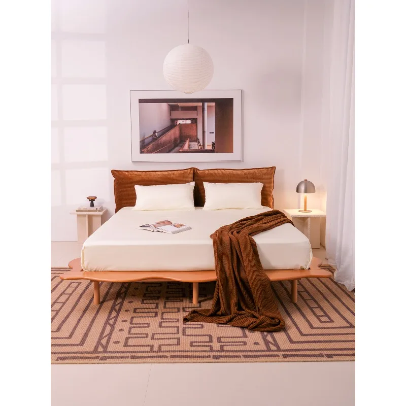 

Bed No bedside Solid wood tatami row skeleton Medium antique log Beech suspended flush bed