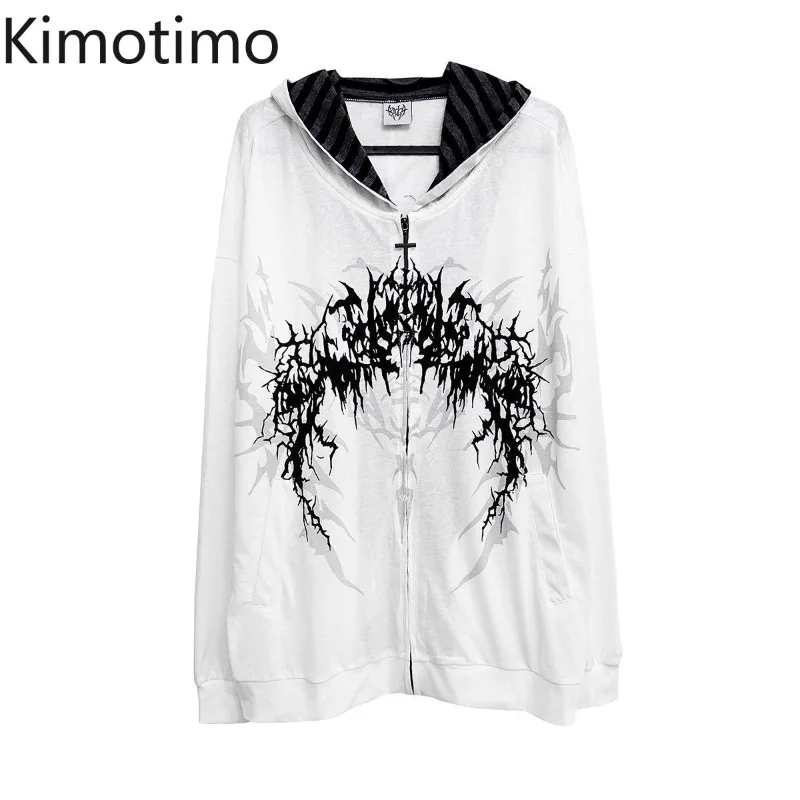 

Kimotimo Japanese Graphic Printed Hooded Jacket Women 2026 New Loose Zipper Sweatshirt Harajuku Casual Long Sleeve Gothic Hoodie