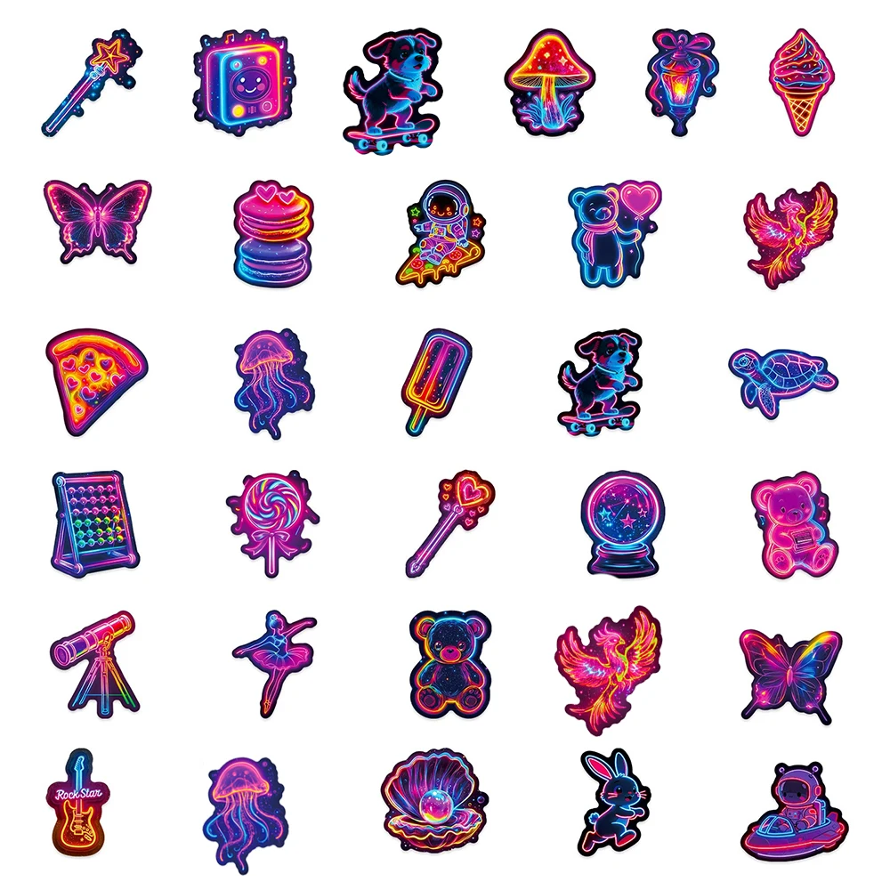 10/30/56pcs Funny Creative Neon Light Stickers Cute Cartoon Animals Cake Sticker Water Bottle Phone Suitcase Car Decals Toy Gift