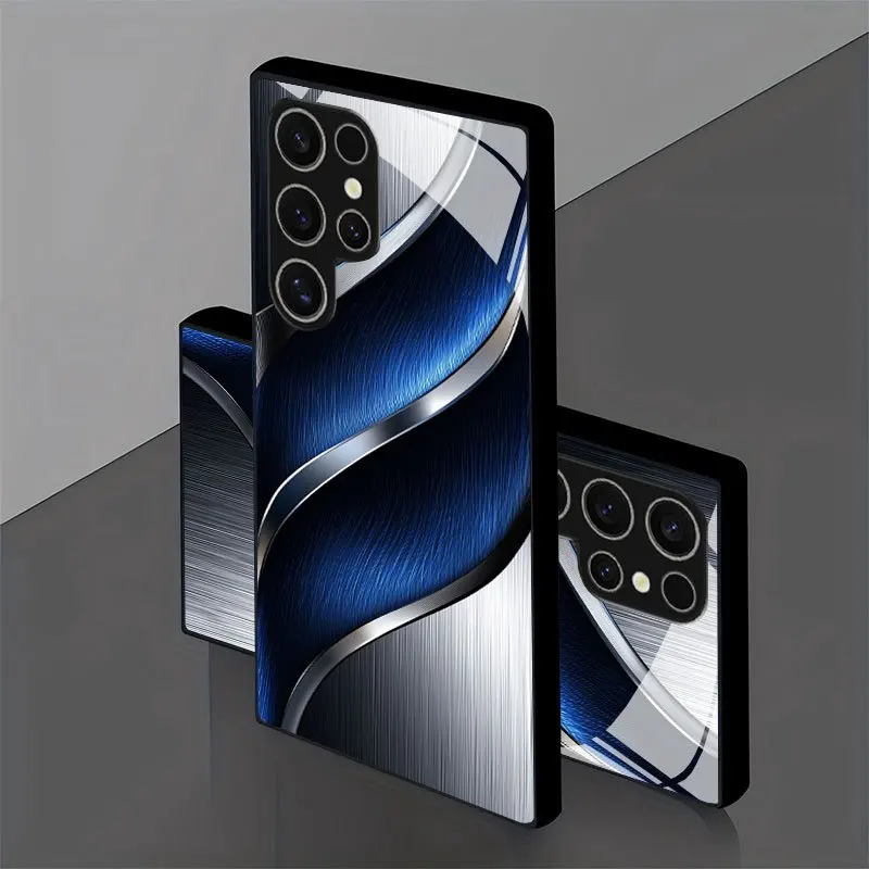 Metallic Textured Blue Line Background Pattern Design Suitable for Galaxy S26/S25/S24/S23Ultra/S22 Ultra/S20 Ultra/56/A72/A73 5G