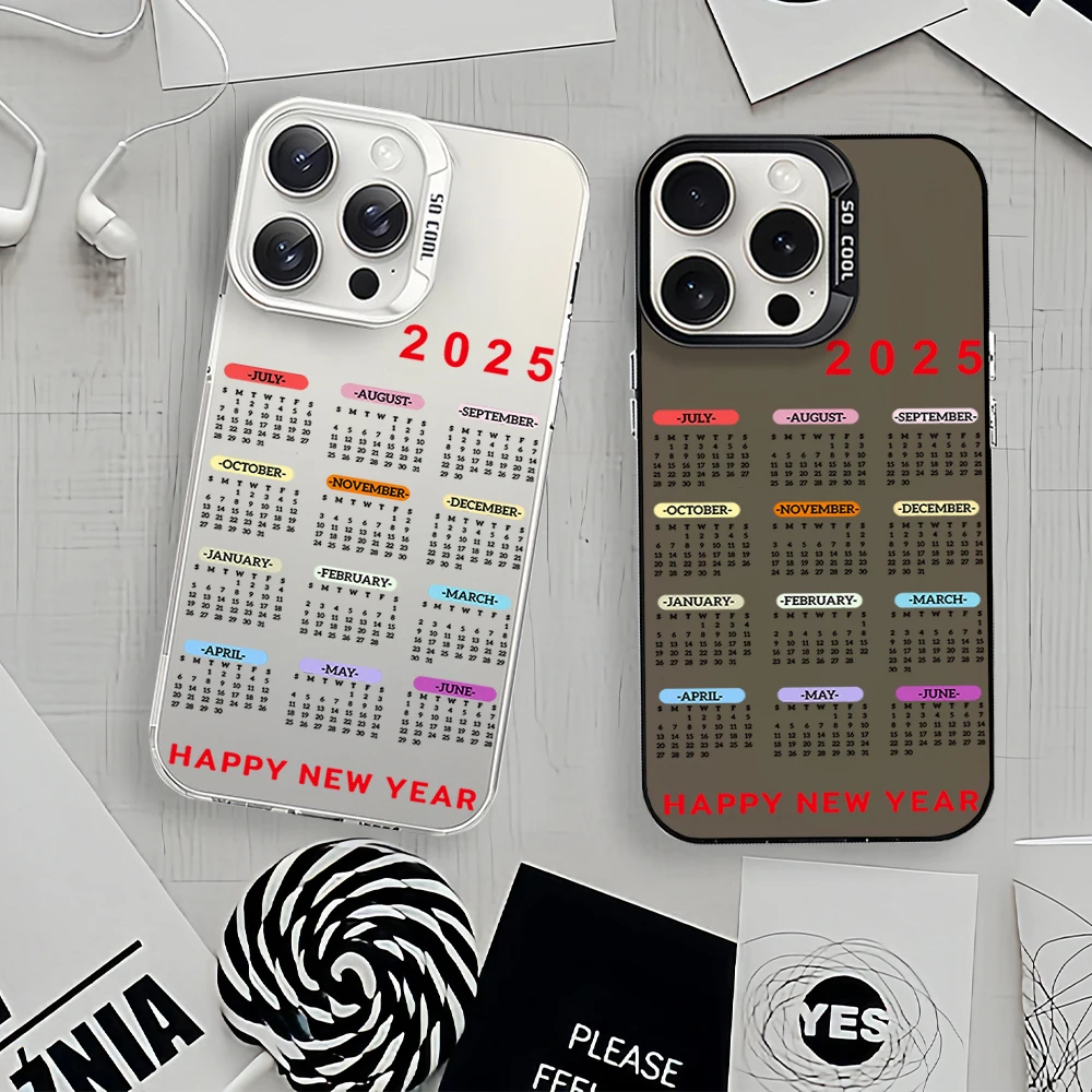 2025 New Year Snake Calendar Pattern Laser Phone Case for iPhone 12 11 13 14 15 16 Max Pro Plus IMD Shockproof Silicone Coque