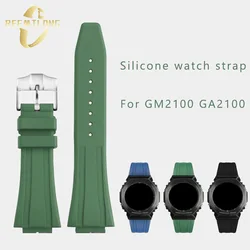 Silicone rubber watch strap 16mm Convex joint soft black green orange blue gray men's watchband For CASIO G-shock GA2100 GM2100