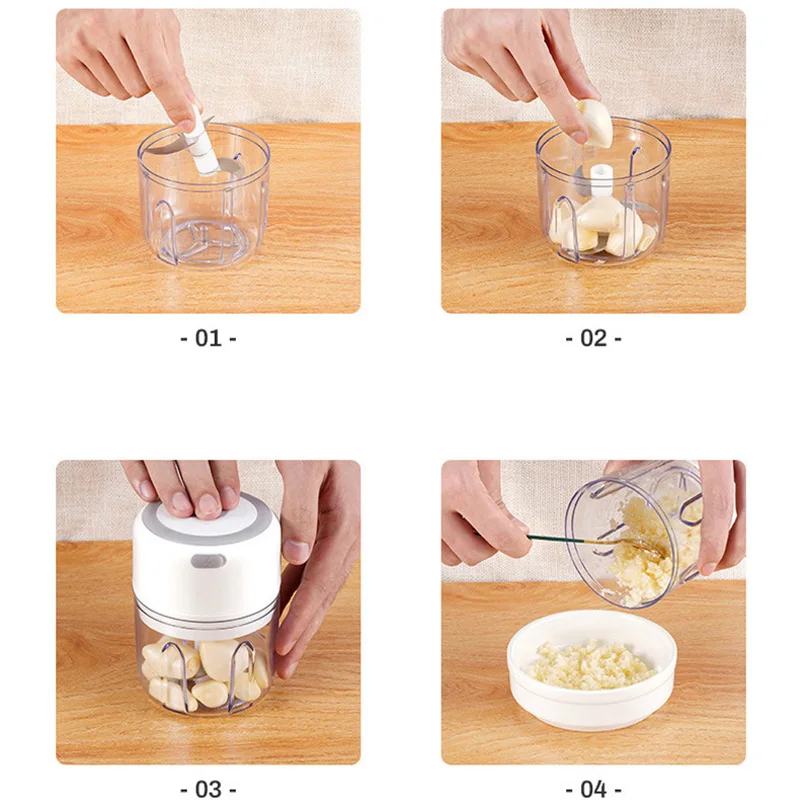 هراسة الثوم الكهربائية المصنوعة من الفولاذ المقاوم للصدأ، مفرمة منزلية صغيرة، مفرمة اللحم، مفرمة ثوم صغيرة لاسلكية بمنفذ USB