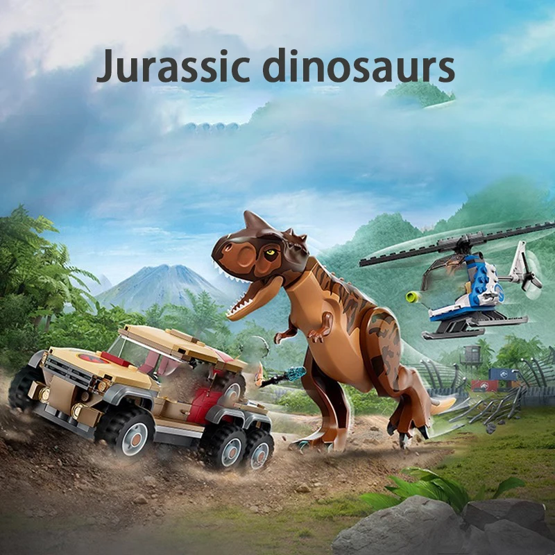 Jurassic dinosaur series chasing meat Niu Long model boy assembling building blocks toy gift