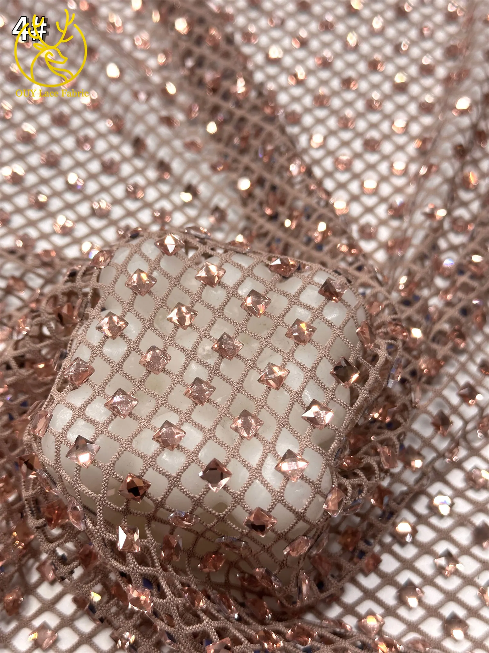 Luxuriöser Hochwertiger Edelstein-Stretchstoff 2026 Luxuriöser Hochwertiger Glitzer-Kristall-Strass-Stoff für Party- und Abendkleider zum Nähen – Detail 11