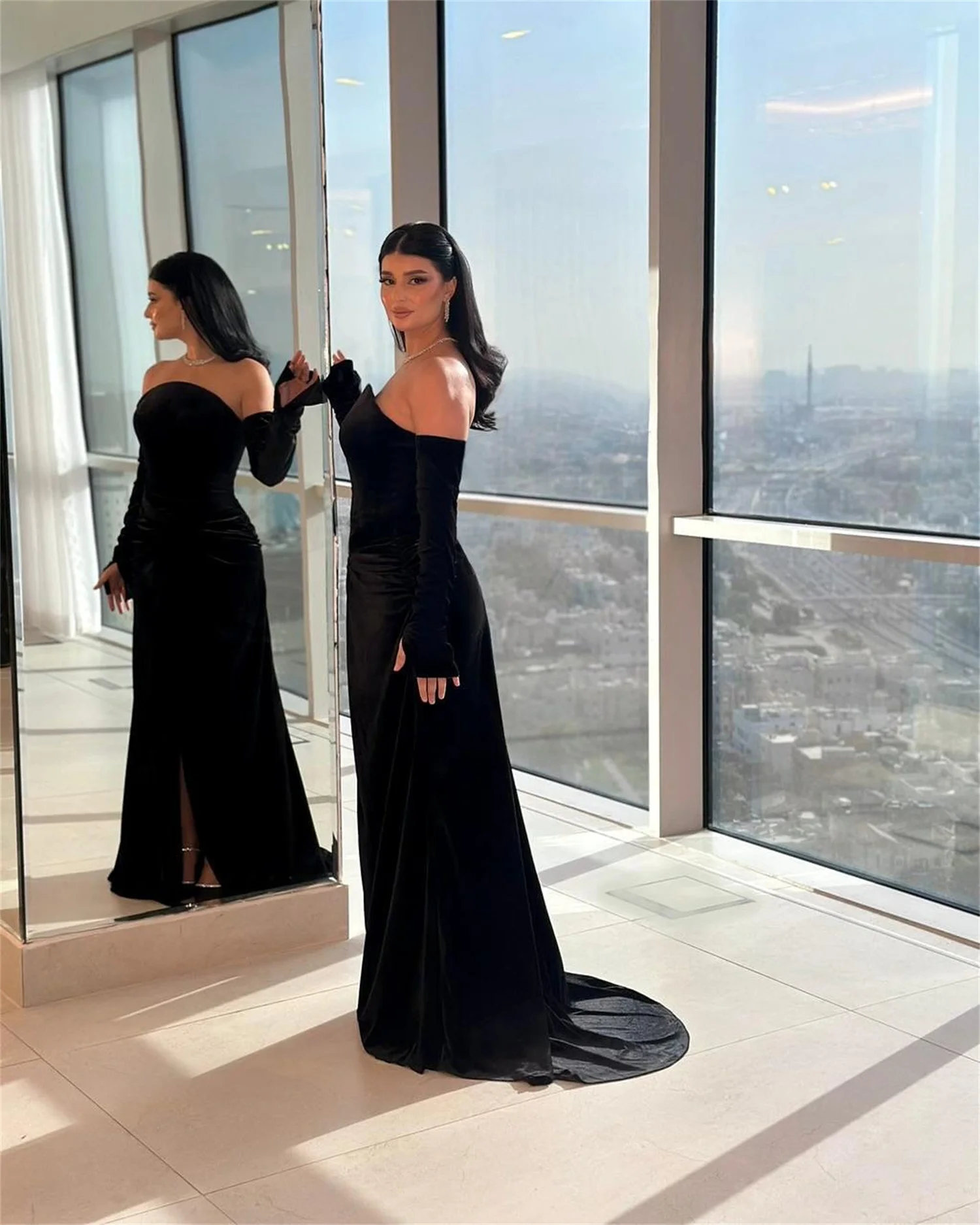 فساتين Loretta Velvet النسائية للمناسبات الخاصة، فستان سهرة نسائي من Soirée بأكمام طويلة مخصص حورية البحر باللون الأسود #3