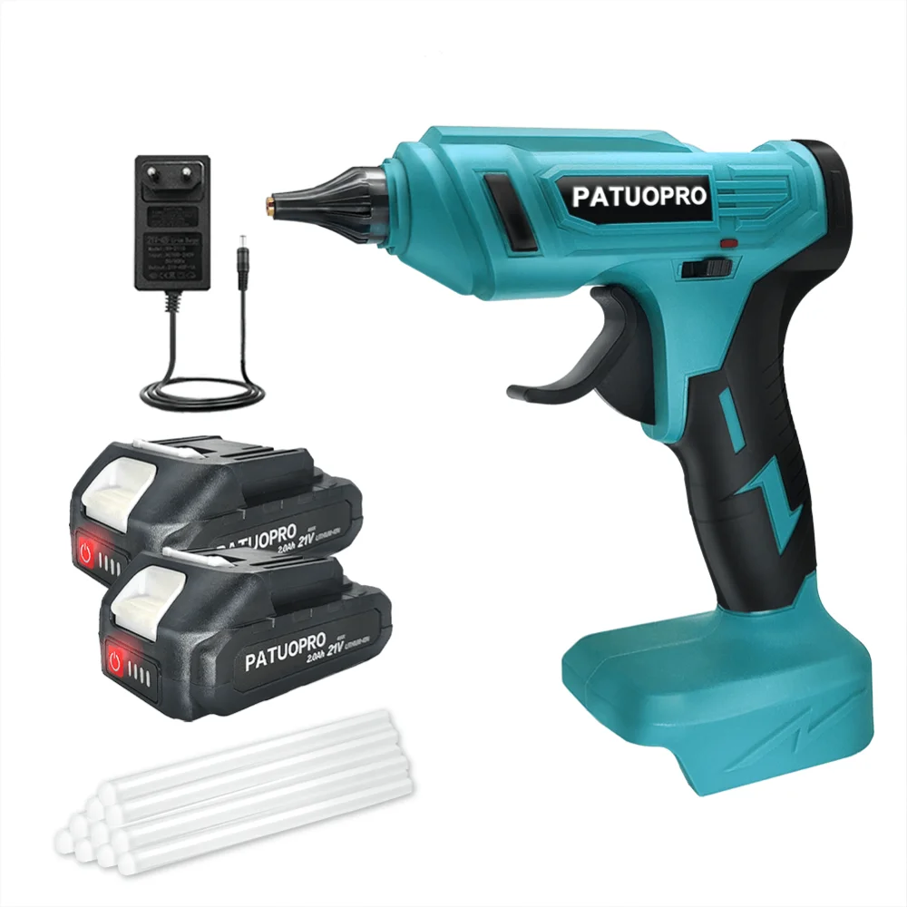 

PATUOPRO 80W Wireless Hot Glue Gun With 10pcs Glue Stick Cordless Glue Guns Thermo Electric Repair Tools Fit Makita 18V Battery