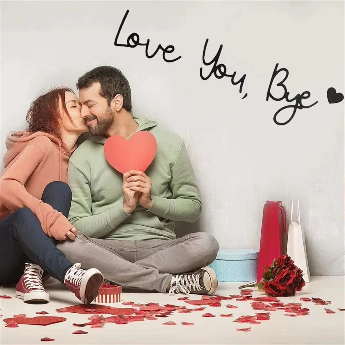HHTL لوف يو باي علامة جدار ديكور رسائل جدار ديكور الداعا أحبك علامة النص الخشبي-جدار ديكور فني للمنزل للحب