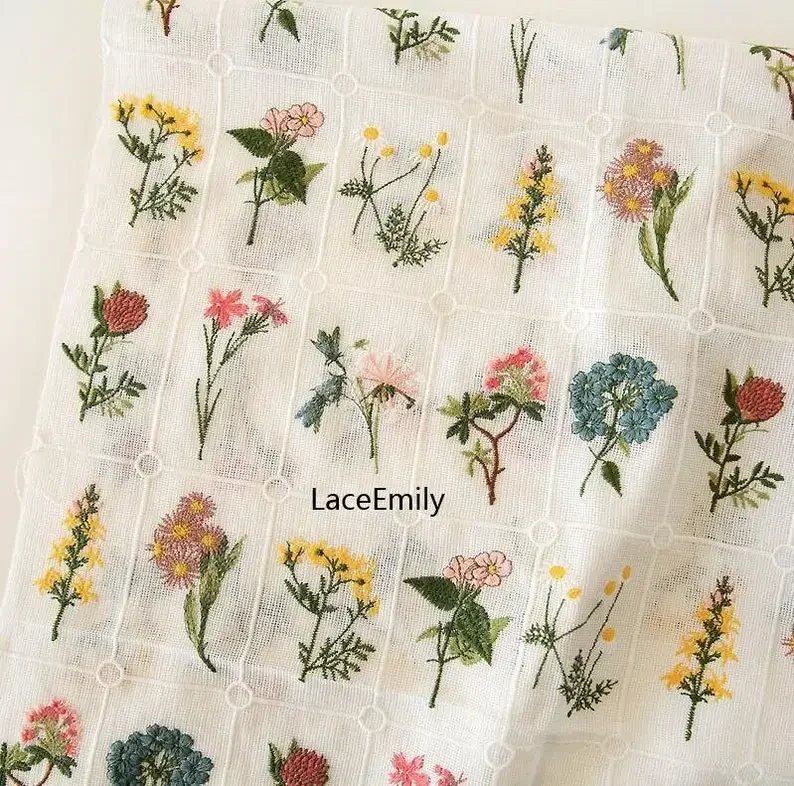 

1 Yard Black White Cotton flower embroidered lace fabric floral Tulle For Girl Dress Tutu Dress Wedding Dress Bridal Veil