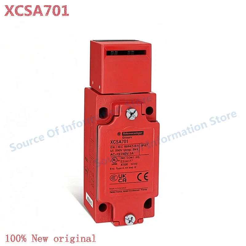 

XCSA701 Safety Door Switch, 2NC+1NO Contacts, IP67 Rated, 500V Ui, Industrial Safety Interlock for Machine Safety Gates