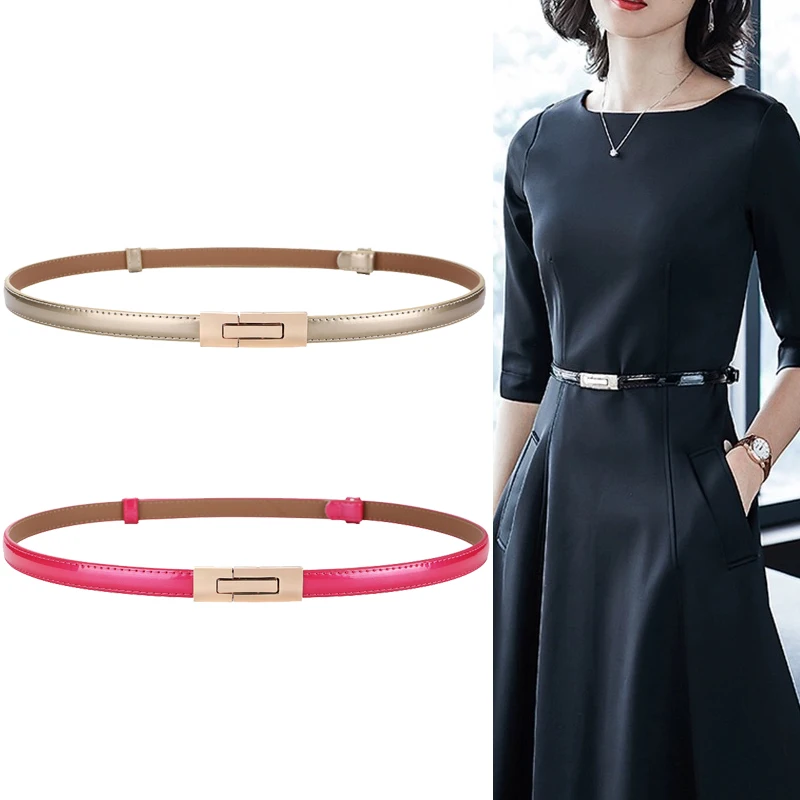 

New Adjustable Leather Ladies Dress Belts Skinny Thin Women Waist Belts Strap Gold Color Buckle Female Fashion Waistband